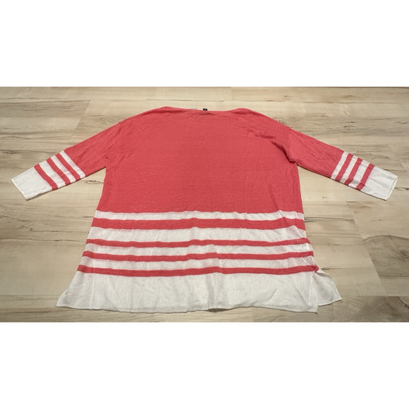 ANN TAYLOR Blouse Linen Blend Slub Knit 3/4 Sleeve Stripe White Pink NWT - Picture 2 of 7